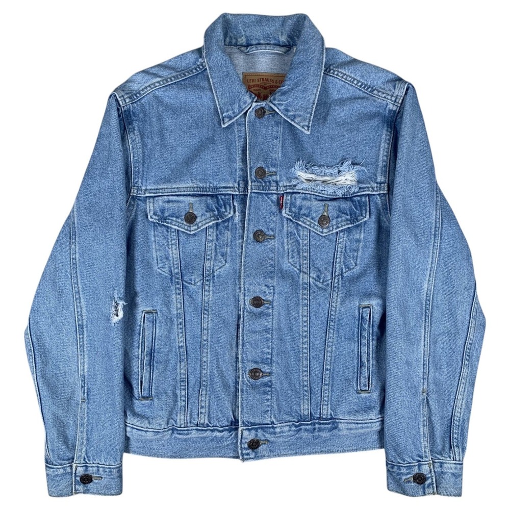 Levi's Trucker Jacket Mens Small Blue Distressed Denim Light Wash